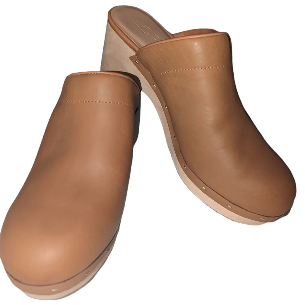 New LOFT Missy Leather Mule Wooden Block Wedge 9.5 M